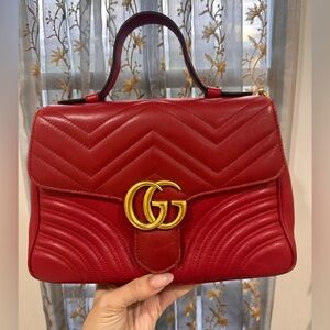 Red Gucci marmont leather Handbag with arm strap